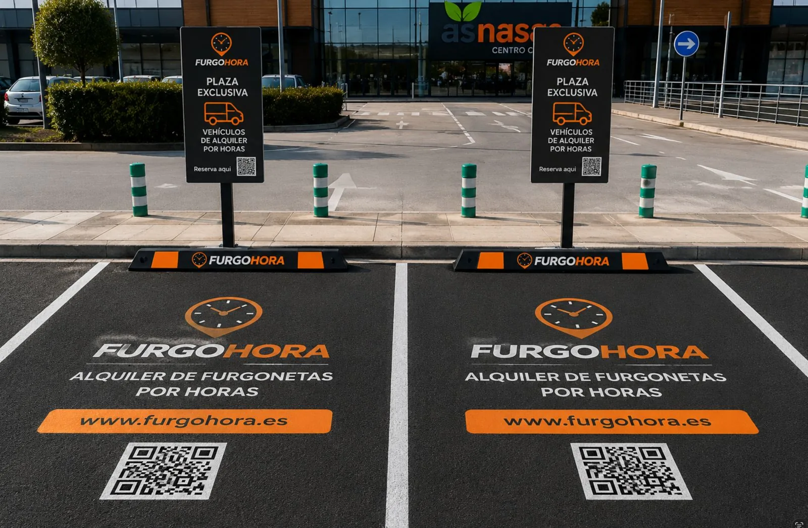 Las plazas reservadas y señalizadas de FurgoHora en el Punto FurgoHora Nigrán, en As Nasas