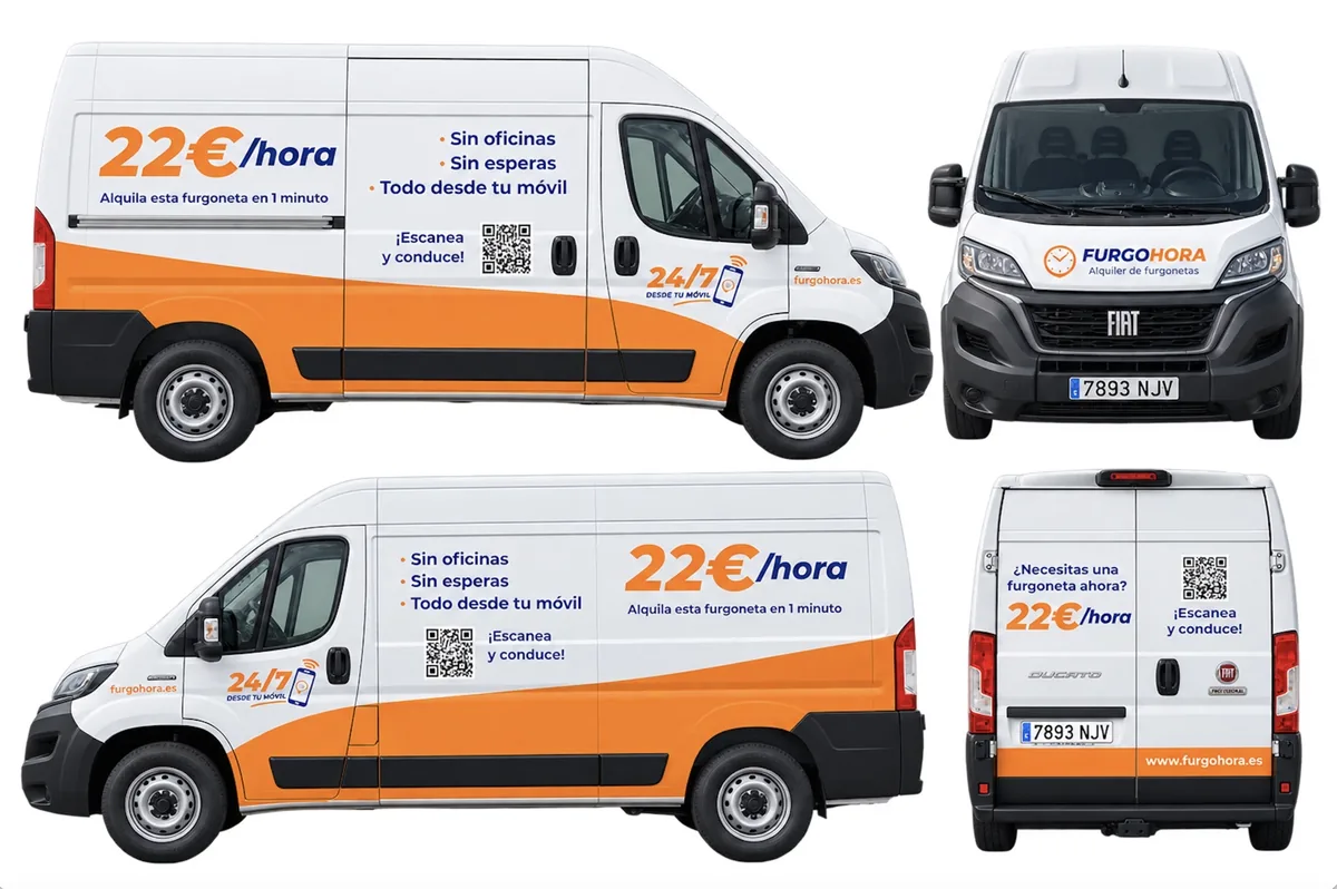 Fiat Ducato L2H2 FurgoHora, composición con las vistas frontal, laterales y trasera